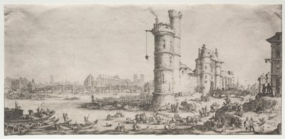 Párizs két nagyszerű kilátása: Kilátás a Pont Neufra, 1628-1630. alkotó: Jacques Callot