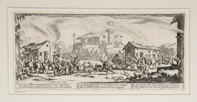 A háború nagy nyomorúságai: 7. szám – Kifosztás és felgyújtás alkotó: Jacques Callot
