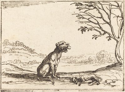 Oroszlán gyászolja a kölykét. alkotó: Jacques Callot