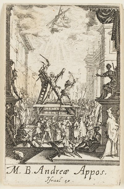Szent András mártíromsága, harmadik tábla az Apostolok mártíromsága című könyvből. alkotó: Jacques Callot