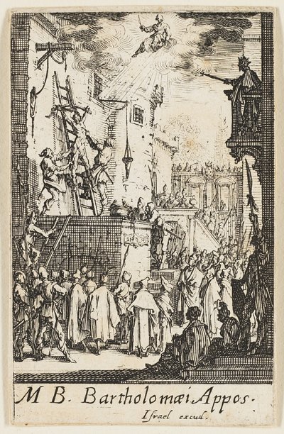 Szent Bertalan mártíromsága, kilencedik tábla az Apostolok mártíromsága című kötetből. alkotó: Jacques Callot