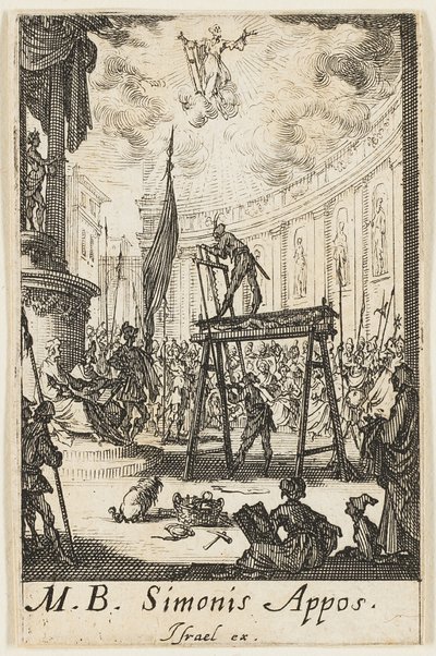 Szent Simon mártíromsága, tízes tábla az Apostolok mártíromságai című könyvből. alkotó: Jacques Callot