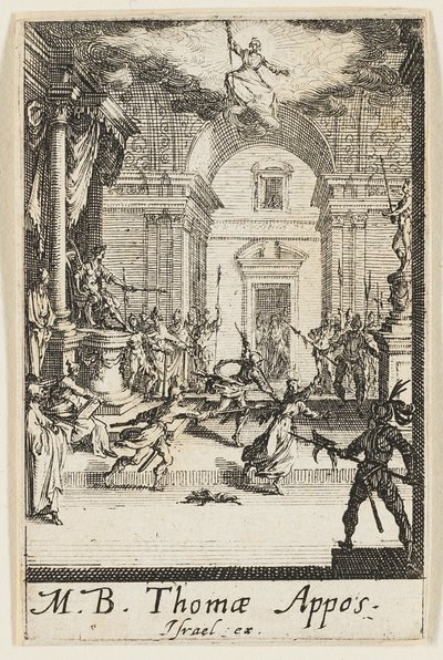 Szent Tamás mártíromsága, hatodik tábla az Apostolok mártíromsága című könyvből. alkotó: Jacques Callot