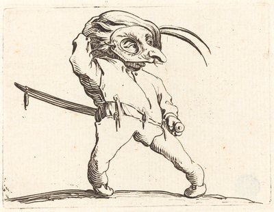 Álarcos férfi csavart lábbal alkotó: Jacques Callot