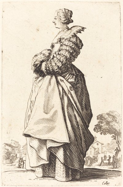 Nemes nő profilban, kezével egy muffban alkotó: Jacques Callot