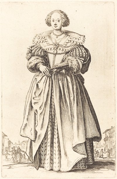 Nemes nő legyezővel alkotó: Jacques Callot