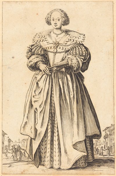Előkelő hölgy legyezővel alkotó: Jacques Callot