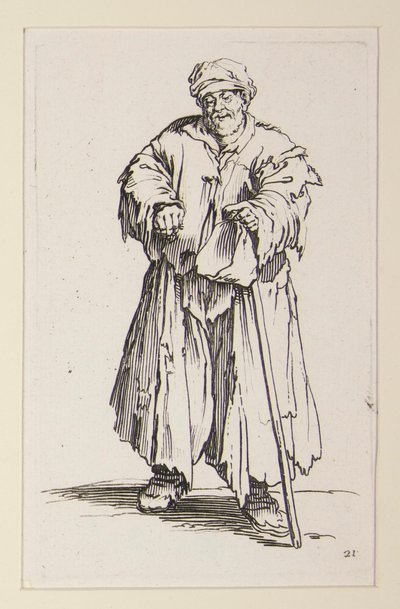 Elhízott, lesütött szemű férfi a koldusoktól (Le mendiant obese aux yeux baisses) alkotó: Jacques Callot
