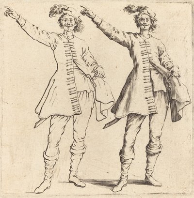 Tiszt, kinyújtott karral, elölnézet, 1617 és 1621. alkotó: Jacques Callot