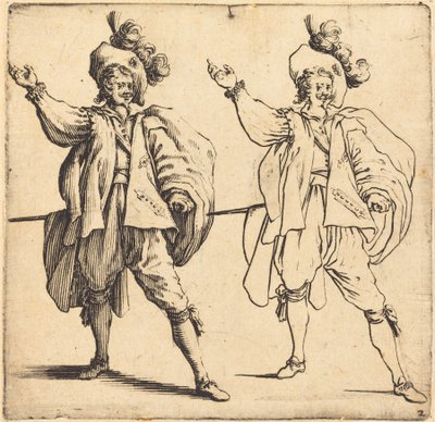 Tiszt nagy tollakkal, elölnézet, 1617 és 1621. alkotó: Jacques Callot