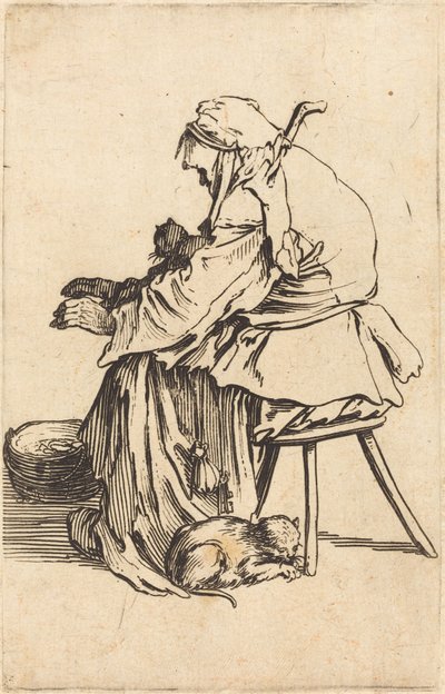 Öregasszony macskákkal alkotó: Jacques Callot
