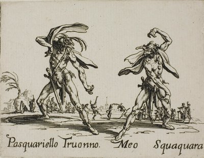 Pasquariello Truonno - Meo Squaquara, tányér 20 a Balli di Sfessania-tól alkotó: Jacques Callot