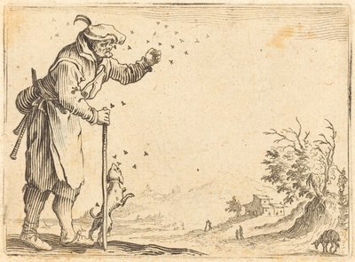 Parasztot támadtak a méhek, c. 1622. alkotó: Jacques Callot