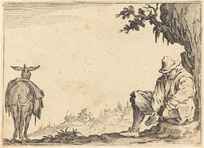Cipőt lehúzó paraszt c. 1622. alkotó: Jacques Callot