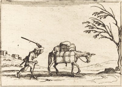 Paraszt, aki a szamarát korbácsolja alkotó: Jacques Callot