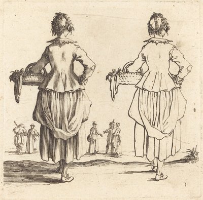 Parasztasszony kosárral, hátulról nézve alkotó: Jacques Callot