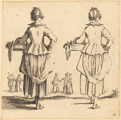 Parasztasszony kosárral, hátulról nézve alkotó: Jacques Callot