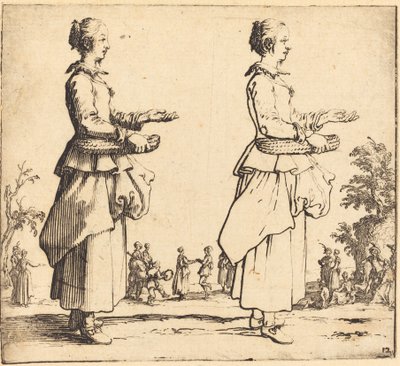 Parasztasszony kosárral, profilban, jobbra néző, 1617 és 1621. alkotó: Jacques Callot