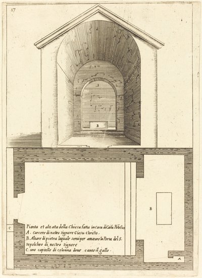 A Kajafás-ház közelében lévő templom terve és emelése alkotó: Jacques Callot