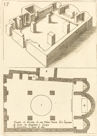 A S. Iacoma templom terve és emelése alkotó: Jacques Callot