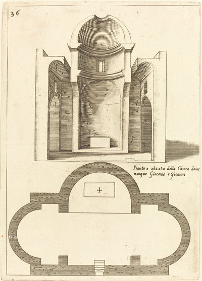 A Szent Jakab és János templom terve és emelése, 1619. alkotó: Jacques Callot
