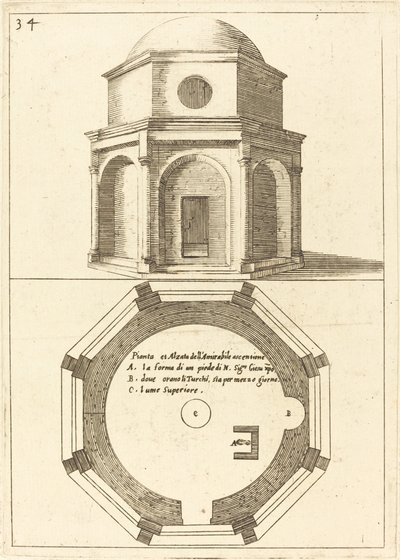 A Mennybemenetele templom terve és emelése alkotó: Jacques Callot