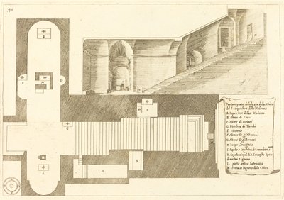 A Madonna Szent Sír-templom felépítésének terve és része alkotó: Jacques Callot