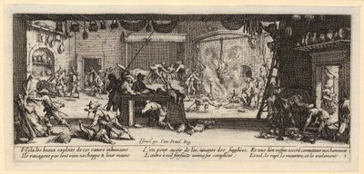 Egy parasztgazdaság kifosztása, A háború borzalmai sorozat 5. lapja alkotó: Jacques Callot