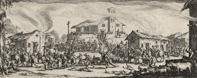 Egy falu kifosztása és felgyújtása, 1633 (rézkarc fektetett papírra) alkotó: Jacques Callot
