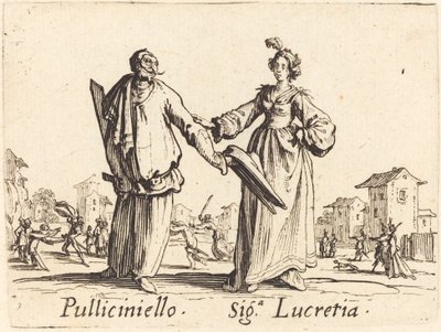 Pulliciniello és Siga. Lucretia alkotó: Jacques Callot