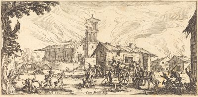 Egy falu feldúlása és felgyújtása alkotó: Jacques Callot