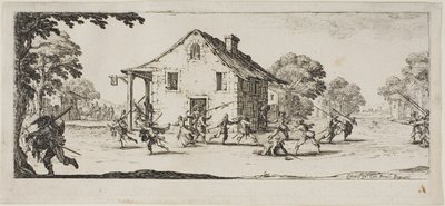 A fosztogatás jelenete, negyedik lemez A háború nyomorúságaiból alkotó: Jacques Callot