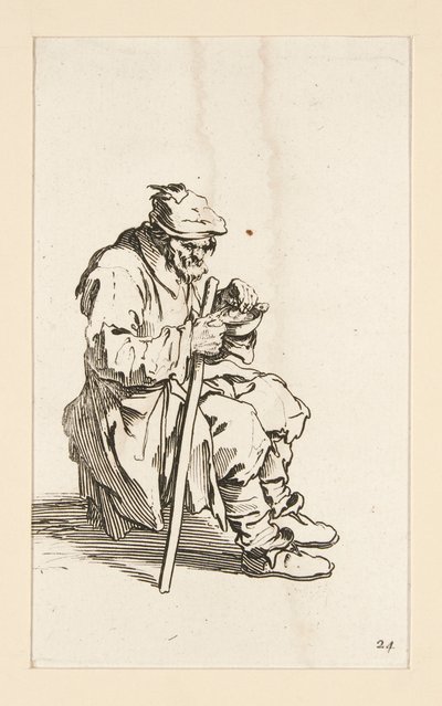 Ülő koldus, eszik, a The Beggars-ből alkotó: Jacques Callot