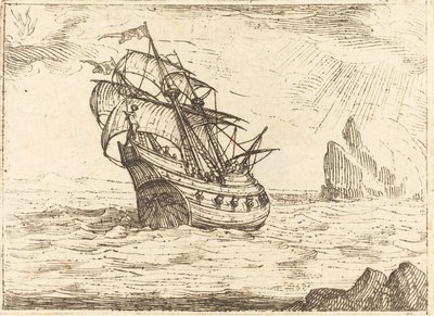 Hajó sziklák közelében navigál. alkotó: Jacques Callot