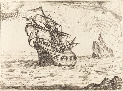 Hajó sziklák közelében navigál alkotó: Jacques Callot