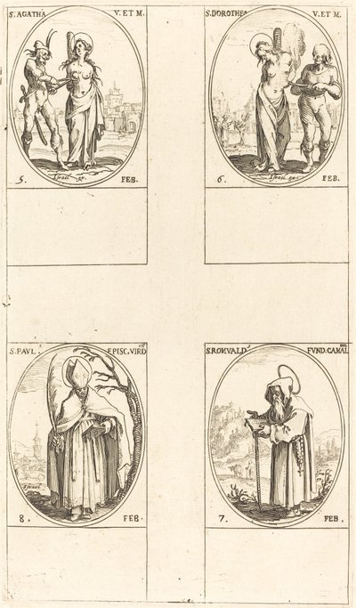 Szent Agáta; Szent Dorottya; Ravennai Szent Romuald; Szent Pál verduni püspök alkotó: Jacques Callot