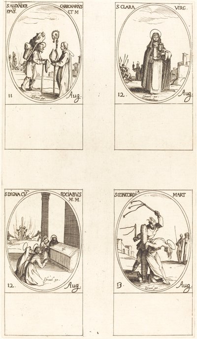 Szent Sándor Carbonarius; Szent Klára; Szent Digna és társai; Szent Konkordia alkotó: Jacques Callot