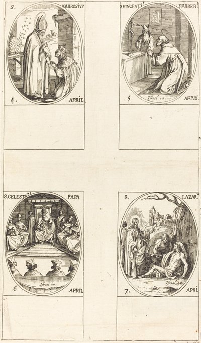 Szent Ambrus; St. Vincent Ferrer; Szent Celesztin; Szent László alkotó: Jacques Callot