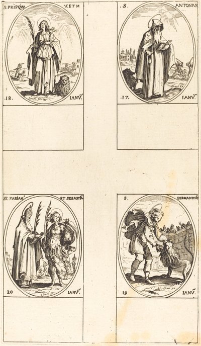 Szent Antal; St. Prisca; St. Germanicus; Sts. Fabian és Sebastian alkotó: Jacques Callot