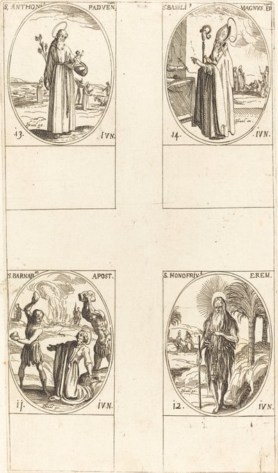 Szent Barnabás apostol, Szent Honofrius, Páduai Szent Antal, Nagy Szent Bazil. alkotó: Jacques Callot