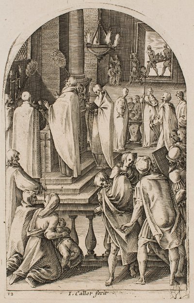 Szent Bazil a miseáldozatot celebrálja, a „Római képek” sorozatból alkotó: Jacques Callot