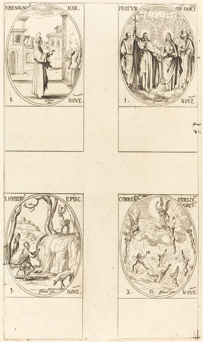 Szent Benignus; Mindenszentek Fesztiválja; Megemlékezés a halottakról; Szent Hubert alkotó: Jacques Callot
