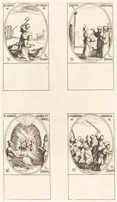 Szent Bibiana; St. Birinus; Szent Borbála; St. Sabbas alkotó: Jacques Callot