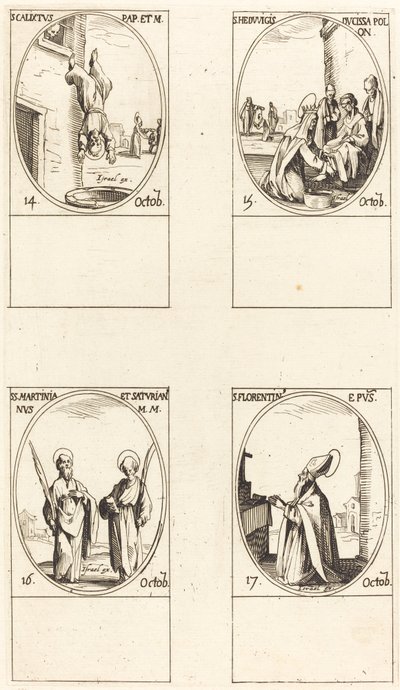 Utca. Calixtus; Utca. Hedwigs; Szentek Martini és Szaturikus; Utca. firenzei alkotó: Jacques Callot