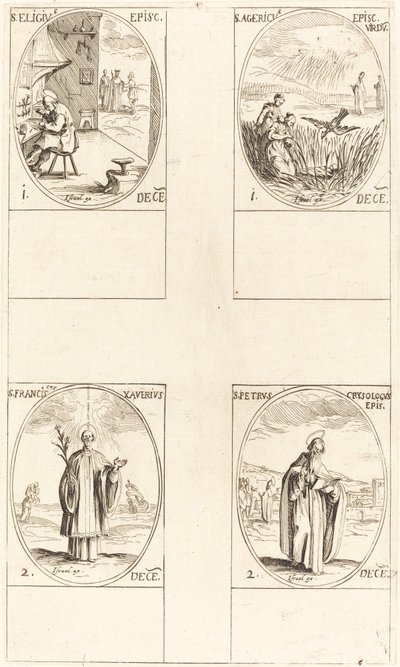Szent Eligius; Szent Agerikus; Xavéri Szent Ferenc; Chrysologus Szent Péter alkotó: Jacques Callot