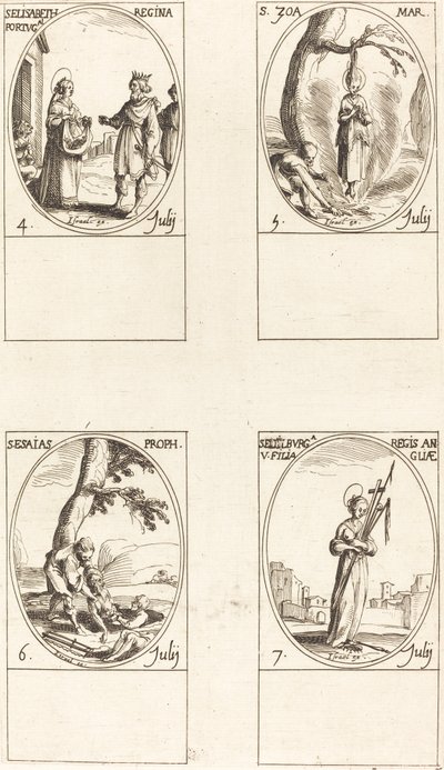 Portugáliai Szent Erzsébet, Szent Zoé, Szent Ézsaiás, Próféta, St. Edelburge. alkotó: Jacques Callot
