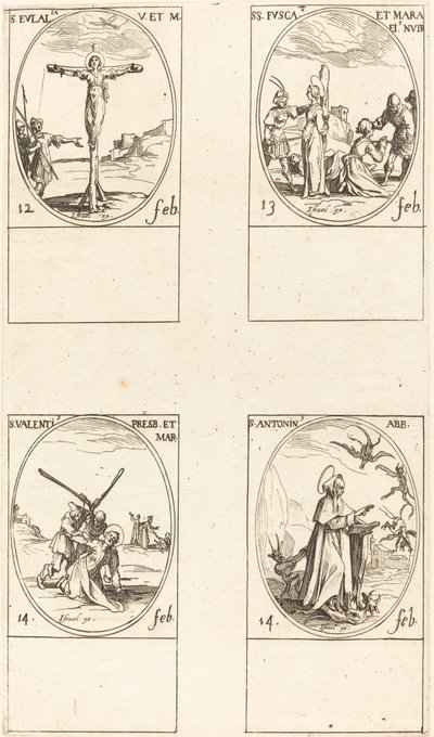 Szent Eulalia; St. Fusca és Maura; Szent Bálint; Szent Antal alkotó: Jacques Callot