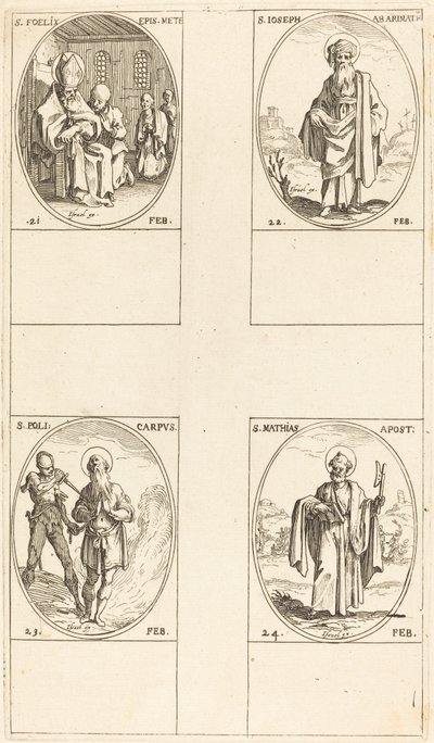 Szent Félix; Arimatheai Szent József; St. Polycarpe; Szent Mátyás apostol alkotó: Jacques Callot
