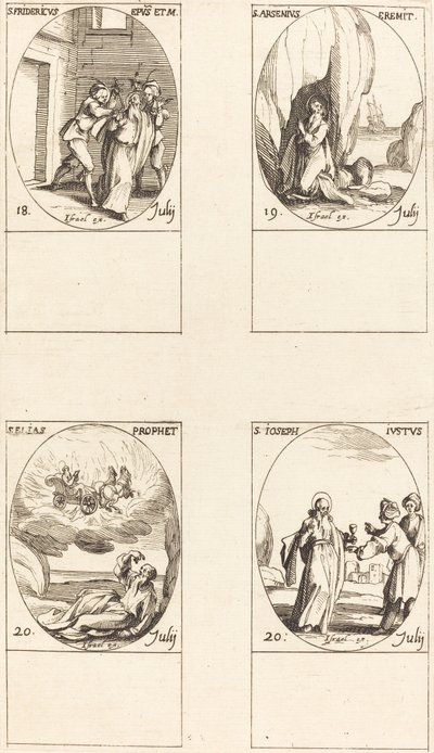 Szent Frigyes; Szent Arzén, Remete; Szent Illés próféta; Igazságos Szent József alkotó: Jacques Callot