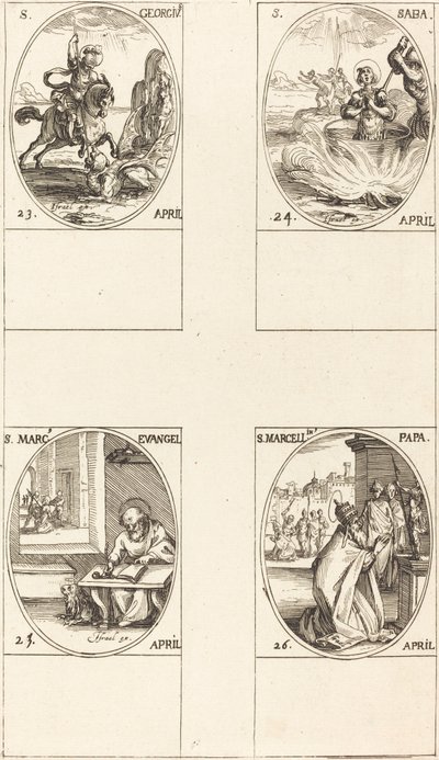 Szent György; Szent Sabas; Szent Márk evangélista; Szent Marcellin alkotó: Jacques Callot